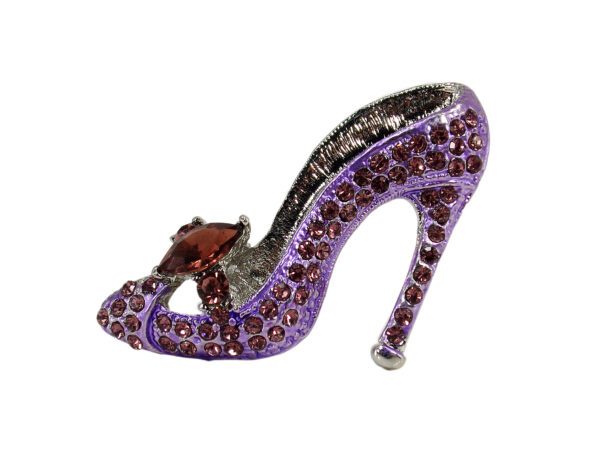 PURPLE CRYSTAL HIGH HEEL SHOE PIN BROOCH