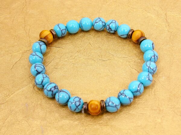 TURQUOISE STONE AND WOOD BEAD BRACELET - Image 6