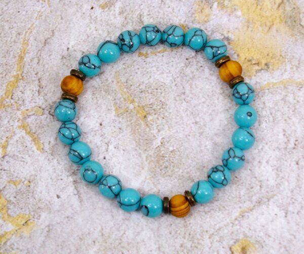 TURQUOISE STONE AND WOOD BEAD BRACELET - Image 3