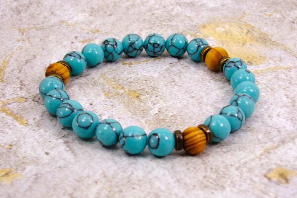 TURQUOISE STONE AND WOOD BEAD BRACELET - Image 5