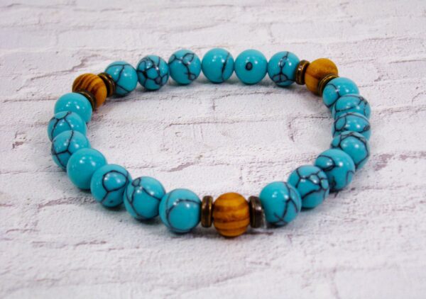 TURQUOISE STONE AND WOOD BEAD BRACELET - Image 8