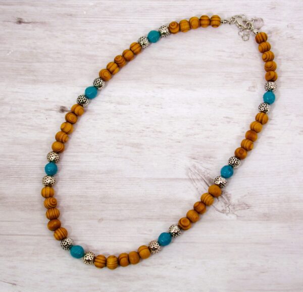 WOOD BEAD NECKLACE WITH TURQUOISE AND SILVER - Image 8