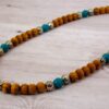 WOOD BEAD NECKLACE WITH TURQUOISE AND SILVER - Image 2