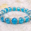 TURQUOISE COLOR GLASS AND CRYSTAL BEAD STRETCH BRACELET - Image 4