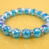 TURQUOISE COLOR GLASS AND CRYSTAL BEAD STRETCH BRACELET - Image 9