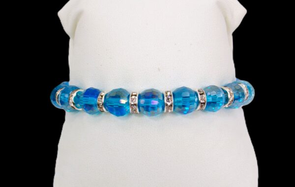 TURQUOISE COLOR GLASS AND CRYSTAL BEAD STRETCH BRACELET - Image 3