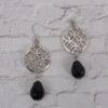 BLACK GLASS AND SILVER ROUND DISK EARRINGS - Image 7