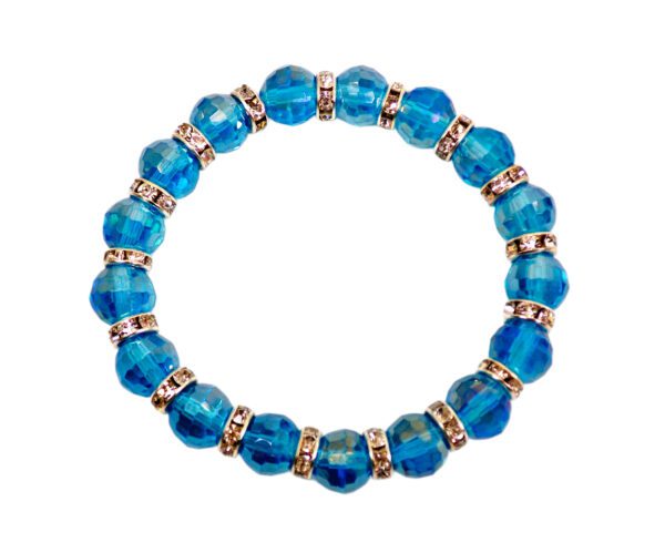 TURQUOISE COLOR GLASS AND CRYSTAL BEAD STRETCH BRACELET