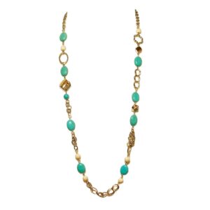 LONG TURQUOISE AND WHITE STONE NECKLACE