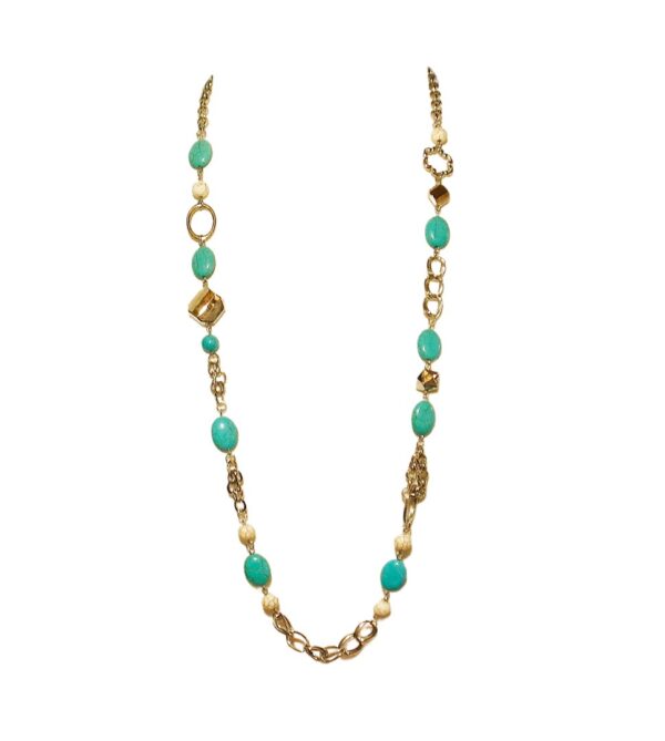 LONG TURQUOISE AND WHITE STONE NECKLACE