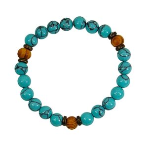 TURQUOISE STONE AND WOOD BEAD BRACELET