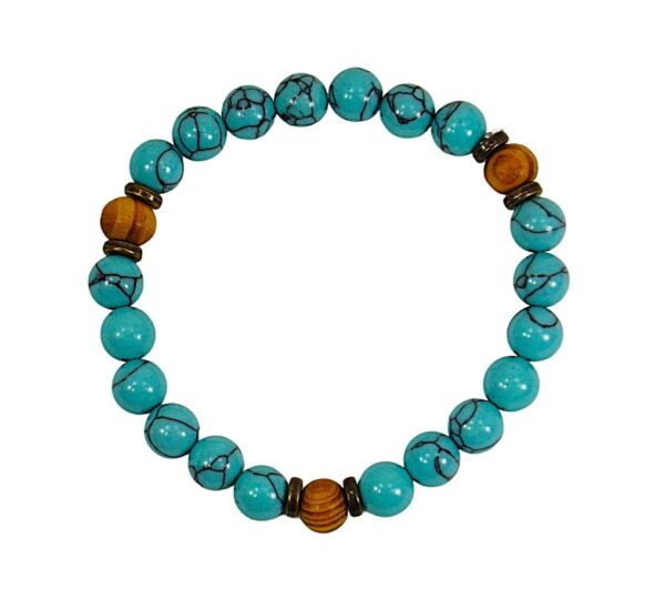 TURQUOISE STONE AND WOOD BEAD BRACELET