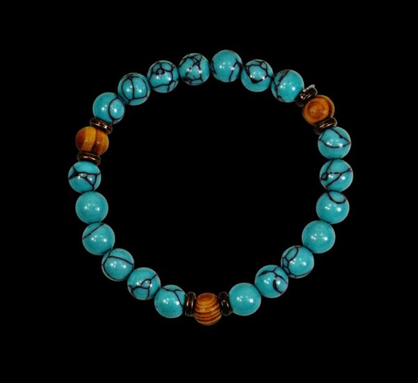 TURQUOISE STONE AND WOOD BEAD BRACELET - Image 9