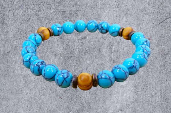 TURQUOISE STONE AND WOOD BEAD BRACELET - Image 7