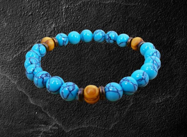 TURQUOISE STONE AND WOOD BEAD BRACELET - Image 2