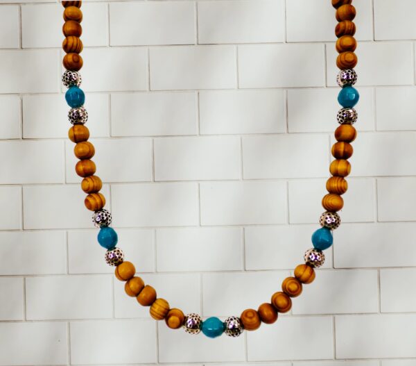 WOOD BEAD NECKLACE WITH TURQUOISE AND SILVER - Image 9