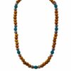 WOOD BEAD NECKLACE WITH TURQUOISE AND SILVER