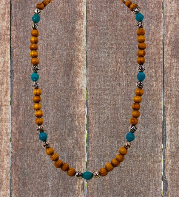 WOOD BEAD NECKLACE WITH TURQUOISE AND SILVER - Image 7