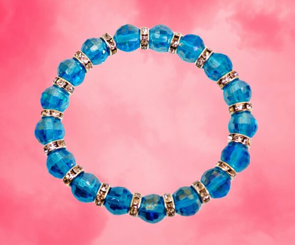 TURQUOISE COLOR GLASS AND CRYSTAL BEAD STRETCH BRACELET - Image 5