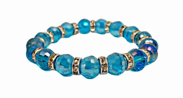 TURQUOISE COLOR GLASS AND CRYSTAL BEAD STRETCH BRACELET - Image 2