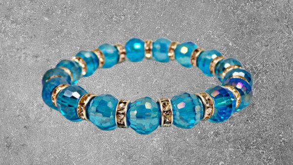 TURQUOISE COLOR GLASS AND CRYSTAL BEAD STRETCH BRACELET - Image 8