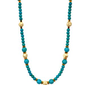 TURQUOISE AND WHITE AGATE STONE BEAD NECKLACE