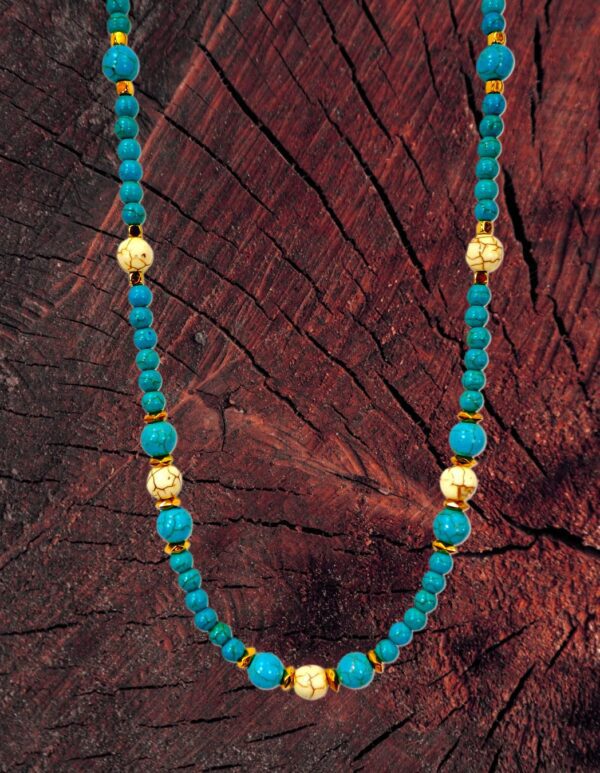 TURQUOISE AND WHITE AGATE STONE BEAD NECKLACE - Image 10