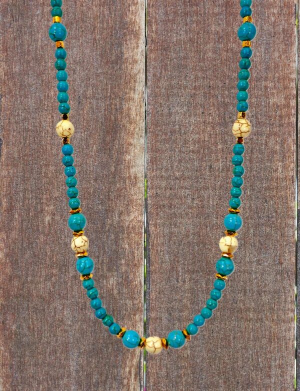 TURQUOISE AND WHITE AGATE STONE BEAD NECKLACE - Image 12