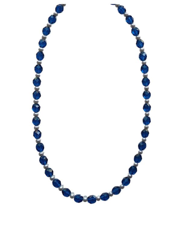 BLUE GLASS AND PEARL BEAD NECKLACE
