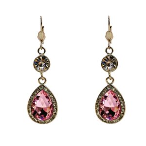 LONG PINK CRYSTAL TEARDROP EARRINGS