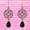 BLACK GLASS AND SILVER ROUND DISK EARRINGS - Image 4