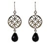 BLACK GLASS AND SILVER ROUND DISK EARRINGS