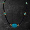 TURQUOISE STONE AND BLACK GLASS BEAD NECKLACE - Image 2