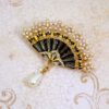 BLACK AND GOLD FAN PIN BROOCH WITH PEARLS - Image 2