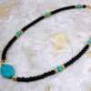 TURQUOISE STONE AND BLACK GLASS BEAD NECKLACE - Image 3