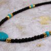 TURQUOISE STONE AND BLACK GLASS BEAD NECKLACE - Image 6