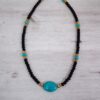 TURQUOISE STONE AND BLACK GLASS BEAD NECKLACE - Image 7