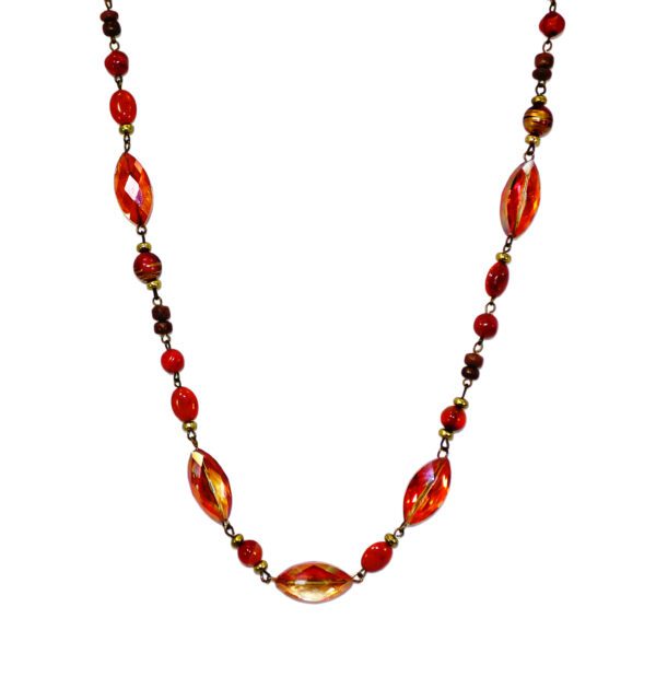 ORANGE GLASS AND WOOD BEAD NECKLACE - Image 2