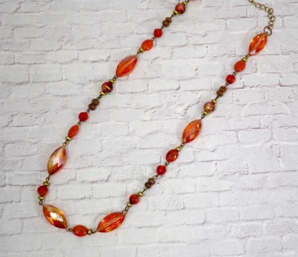 ORANGE GLASS AND WOOD BEAD NECKLACE - Image 7