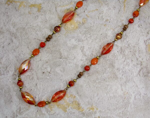 ORANGE GLASS AND WOOD BEAD NECKLACE - Image 8