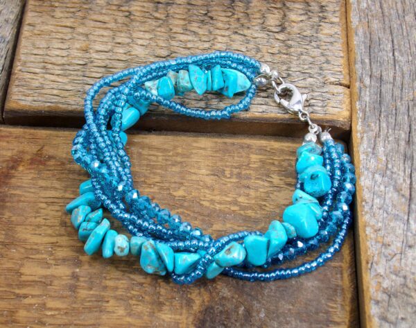 TURQUOISE MULTI STRAND BRACELET WITH STONE, GLASS, AND SEED BEADS - Image 2
