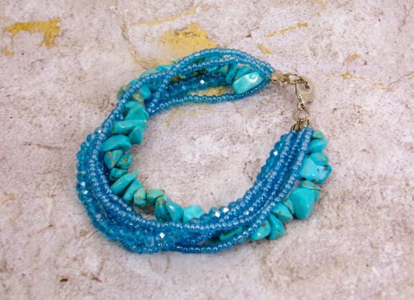 TURQUOISE MULTI STRAND BRACELET WITH STONE, GLASS, AND SEED BEADS - Image 4