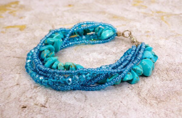 TURQUOISE MULTI STRAND BRACELET WITH STONE, GLASS, AND SEED BEADS - Image 6