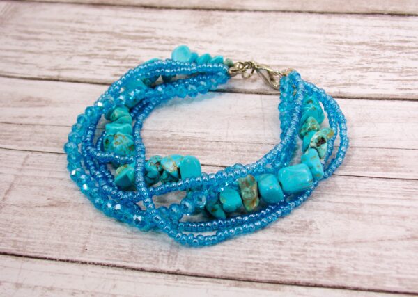 TURQUOISE MULTI STRAND BRACELET WITH STONE, GLASS, AND SEED BEADS - Image 8