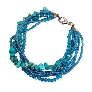TURQUOISE MULTI STRAND BRACELET WITH STONE, GLASS, AND SEED BEADS