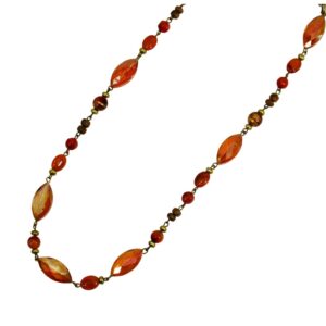ORANGE GLASS AND WOOD BEAD NECKLACE