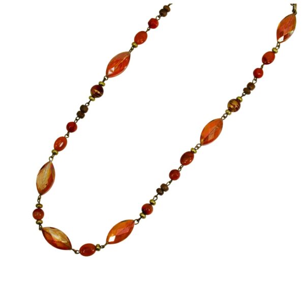 ORANGE GLASS AND WOOD BEAD NECKLACE