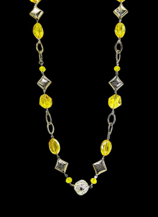 YELLOW AND SILVER BEAD NECKLACE - Image 6