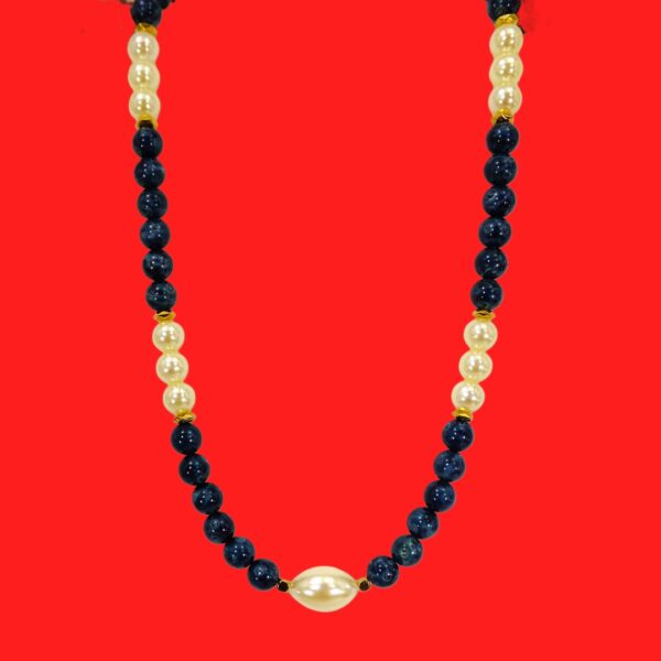 BLUE BEAD AND WHITE PEARL NECKLACE WITH GOLD ACCENTS - Image 10