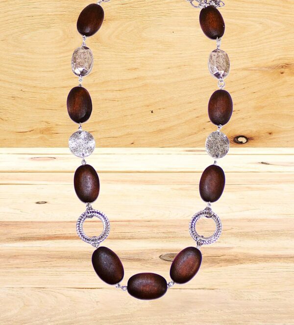 BROWN WOOD AND SILVER LINK NECKLACE - Image 10